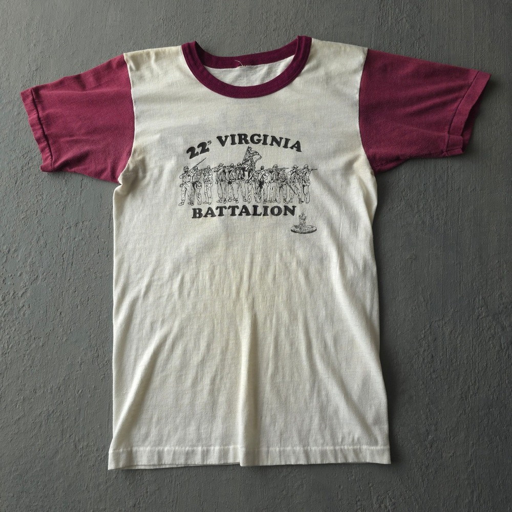Vintage 80s White Maroon T-shirt Small 22nd Virginia Battalion Civil War USA